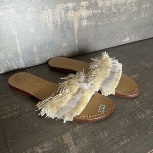 Mystique Fringe Slide Sandals Women's Size 7 Boho Raffia Tassel Resort